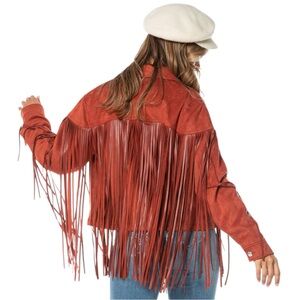 Juicy Couture Faux Leather Fringe Trucker Jacket